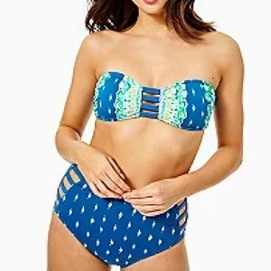 NWT Lilly Pulitzer Rumy Bikini two-piece Macaw Blue Coconut Row Dot High Waisted